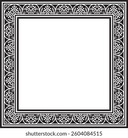 Vector square black monochrome border, frame, Pompeii. Rectangle Neopolitan ornament. Art of Ancient Rome. Template for stained glass
