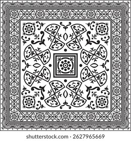 Vetor quadrado preto monocromático borda, quadro, Pompeia. Retângulo Ornamento Neopolitano. Arte da Roma Antiga. Modelo para vitrais
