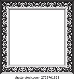Vector cuadrado negro monocromo borde, marco, Pompeya. Rectángulo adorno neopolitano. Arte de la antigua Roma. Plantilla para vidrieras
