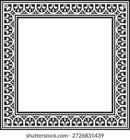 Vector cuadrado negro monocromo borde, marco, Pompeya. Rectángulo adorno neopolitano. Arte de la antigua Roma. Plantilla para vidrieras
