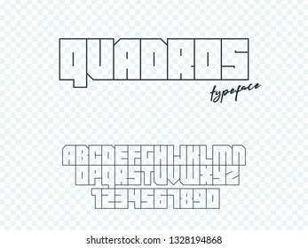 Vector square block font. Latin alphabet letters and numbers