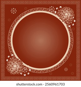 Vector square border festive Chinese New Year. With flowers chine ornament decorative frame. Traditional oriental ornaments with flowers in asian style.