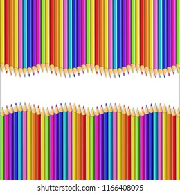 Vector square border frame made of multi colored wood pencils isolated on white background. Back to school framework bordering template concept, banner, poster with empty copy space for text.