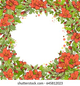 Vector square botanical banner with hand-drawn flowers in bright colors on white background. Can be used as background, card, invitation or cover for natural cosmetics and health care products