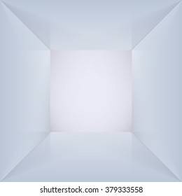Vector square box with blank inner space. 3D lit empty room interior perspective view. Photobox inside.