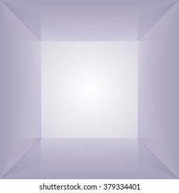 Vector square box with blank inner space. 3D gray lit empty room interior perspect view. Photobox inside.