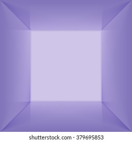 Vector square box with blank inner space. 3D blue lit empty room interior perspect view. Photobox inside.