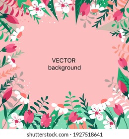 Vector square bright floral background. Template for social networks, advertising promotion. Place for text