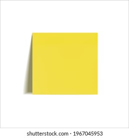 Vector square bright yellow sticker isolated on white background, realistic 3D vector illustration, blank template.