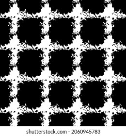 Vector Square Brush Seamless Pattern Plaid Grange Minimalist Check Geometric Design in Black Color. Modern Grung Collage Background for kids fabric and textile