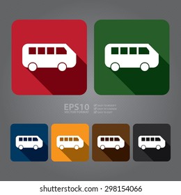 Vector : Square Bus or Van Flat Long Shadow Style Icon, Label, Sticker, Sign or Banner