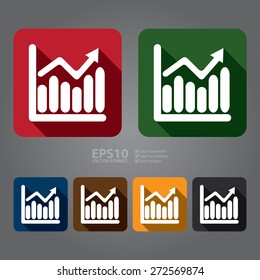 Vector : Square Business Growth Chart With Rising Arrow Long Shadow Style Icon, Label, Sticker, Sign or Banner
