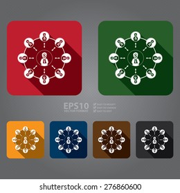 Vector : Square Business Networking, Business Partner, MLM or Multi-Level Marketing Flat Long Shadow Style Icon, Label, Sticker, Sign or Banner