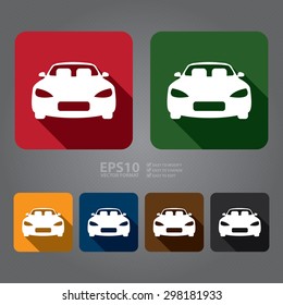 Vector : Square Car, Car Showroom, Car Rental Service or Car Park Flat Long Shadow Style Icon, Label, Sticker, Sign or Banner 