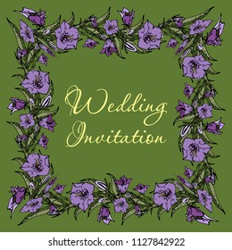 Vector square card with flowers invitation