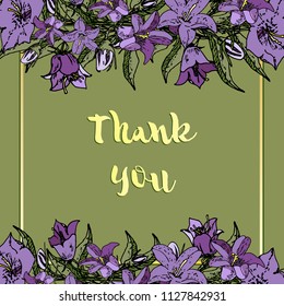 Vector square card with flowers. Thank you