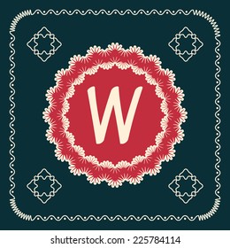 Vector square cards with letters of the alphabet W, and a background in retro style. For use in web, logo, greeting cards and more