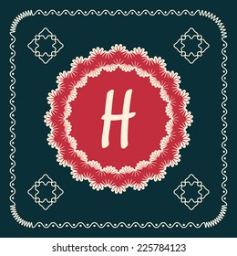 Vector square cards with letters of the alphabet H, and a background in retro style. For use in web, logo, greeting cards and more