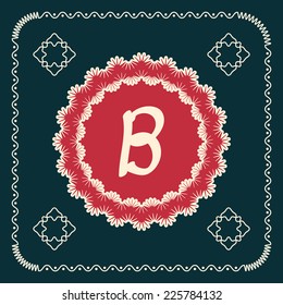 Vector square cards with letters of the alphabet B, and a background in retro style. For use in web, logo, greeting cards and more