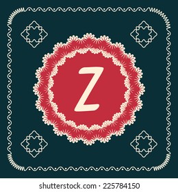 Vector square cards with letters of the alphabet Z, and a background in retro style. For use in web, logo, greeting cards and more