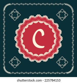 Vector square cards with letters of the alphabet C, and a background in retro style. For use in web, logo, greeting cards and more