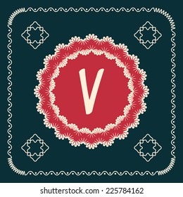 Vector square cards with letters of the alphabet V, and a background in retro style. For use in web, logo, greeting cards and more