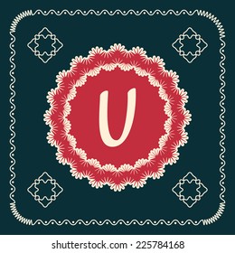 Vector square cards with letters of the alphabet U, and a background in retro style. For use in web, logo, greeting cards and more