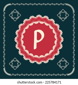 Vector square cards with letters of the alphabet P, and a background in retro style. For use in web, logo, greeting cards and more