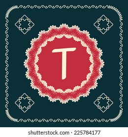 Vector square cards with letters of the alphabet T, and a background in retro style. For use in web, logo, greeting cards and more
