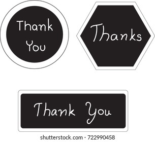 Vector - Square and circle black icon white word "Thank you". Calligraphy card and web.