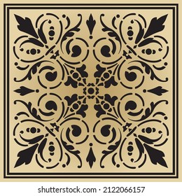 Vector square classic black and gold european ornament. pattern rectangle tiles of ancient Greece and the Roman Empire.
