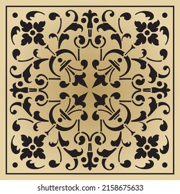 Vector square classic black and gold european ornament. pattern rectangle tiles of ancient Greece and the Roman Empire.