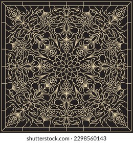 Vektor quadratische Klassik Schwarz-Gold europäischen Ornament. rechteckige Fliesen aus dem antiken Griechenland und dem Römischen Reich.