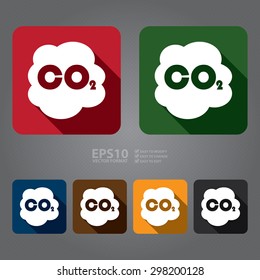 Vector : Square Co2, Carbon Dioxide Flat Long Shadow Style Icon, Label, Sticker, Sign or Banner 