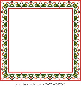 Vector square colored ancient Russian ornament. Slavic rectangle, border, frame. Painting of the royal chambers.
