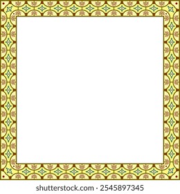Vector square colored border, frame, Pompeii. Rectangle Neopolitan ornament. Art of Ancient Rome. Template for stained glass
