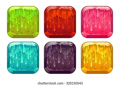 Vector square colorful slime buttons set, isolated on white