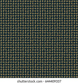 Vector square composition with golden vintage ornament. Seamless pattern with golden grid on a blue background.