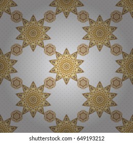 Vector square composition with golden vintage ornament. Seamless pattern with golden grid on a gray background.