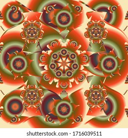 Composición cuadrada vectorial de adorno vintage. Patrón sin inconvenientes con una red naranja, marrón y beige.