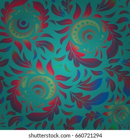 Vector square composition of vintage ornament. Seamless pattern with blue, red and green grid.