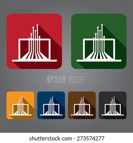Vector : Square Computer Laptop With Rising Arrow on Screen Monitor Long Shadow Style Icon, Label, Sticker, Sign or Banner