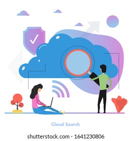 Vector square concept of cloud search in flat