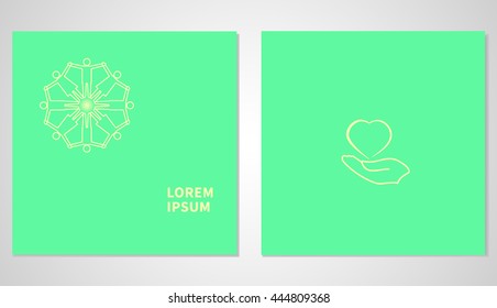 Vector square cover with people group icon on it drawn in minimalistic style. Cover for report, booklet, and flyer