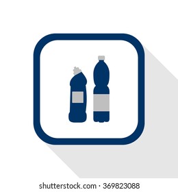 vector square dark blue icon plastic material bottles with long shadow - symbol of packaging goods in flat design


