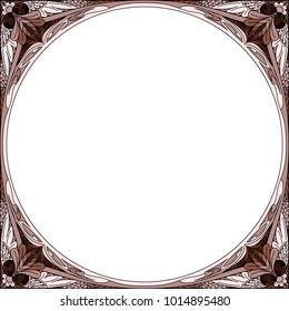 vector square dark brown Frame art. Abstract pattern. Vintage decorative asian, islam, indian, arabic, turkish, aztec elements. Coloring page template for mandala, background,  invitation, cards  