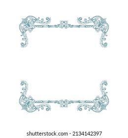 Vector square decorative frame in Baroque Victorian vintage retro style, empty engraved label scroll monogram frame with flowers and swirls