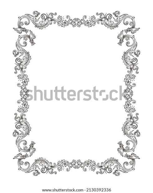 Vector square decorative frame in Baroque\
Victorian vintage retro style, empty engraved label scroll monogram\
frame with flowers and\
swirls
