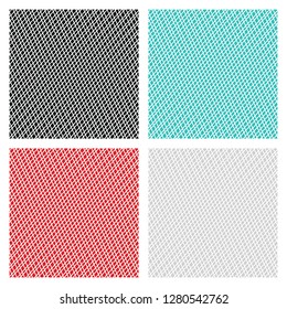 Vector square design element set with a handdrawn ink pen crosshatch style texture in black, teal blue, red, and gray colors isolated on a white background