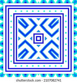 Vector square design with ethnic geometric patterns. Print for silk scarf, hijab, pareo, shawl and other textiles. 